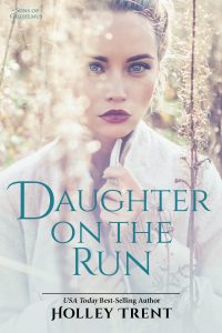 Daughter on the Run cover features blonde woman seated in dry field giving intense look